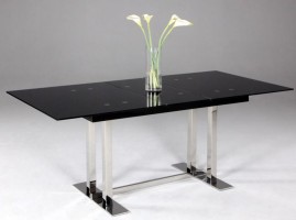 Extendable Dining Table with Black Glass Top
