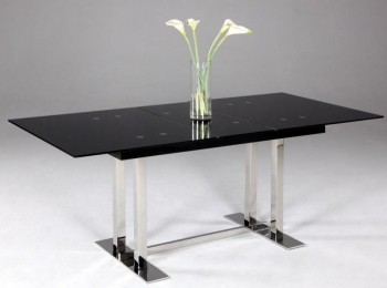 Extendable Dining Table with Black Glass Top Extendable Dining Table with Black Glass Top