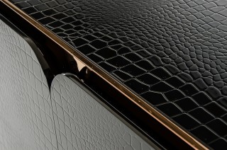 Modern Black High Gloss Crocodile and Rose Gold Large Dining Table