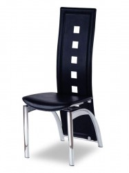 Leather Dining Chair With Contemporary Back and Chrome Shiny Legs