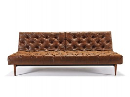 Traditional Style Tufted Sofa Bed in Vintage Black Brown Leather