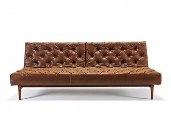 Traditional Style Tufted Sofa Bed in Vintage Black Brown Leather Traditional Style Tufted Sofa Bed in Vintage Black Brown Leather