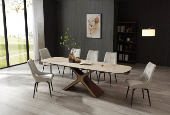 Graceful Rounded Top Fabric Five Piece Dining Set