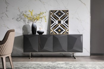 Modern Dark Grey High Gloss Buffet