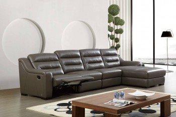 Top Grain Leather Ribbed Sectional Sofa with Recliner