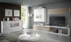 Elite White Living Room Wall Unit with Cream Beige Accents Elite White Living Room Wall Unit with Cream Beige Accents