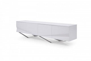 Modern White TV Stand with Stainless Steel Base