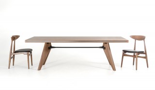 Modern Walnut Dining Table with Side Glass Accents