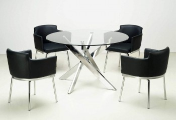 Luxurious Clear Glass Top Leather 5 pc Dinette Set Contemporary Design