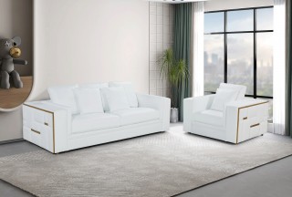 Modern White Upholstered in Italian Leather Sofa Set