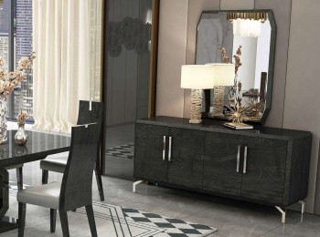Elite High Gloss Grey Buffet with Silver Accents Elite High Gloss Grey Buffet with Silver Accents