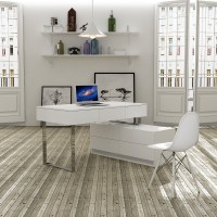 Desk and Hutch In White Lacquer Finish with Multiple Storage Drawers