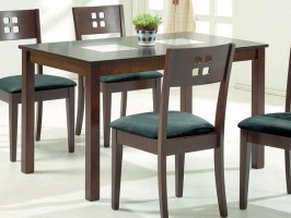 Contemporary Wooden Dining Table with Square Glass Inserts