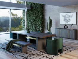 Contemporary Walnut Buffet with Dark Grey Concrete Sides