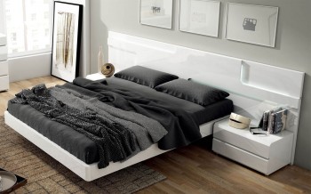 Lacquered Made in Spain Wood Modern Platform Bed with Extra Storage