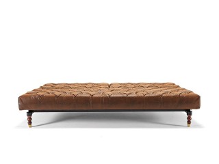 Retro Traditional Style Tufted Sofa Bed in Vintage Brown Leather