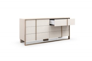 Contemporary Cream Leather Bedroom Set