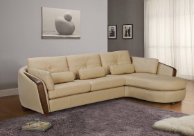 Taupe Bonded Leather Sectional Sofa with Ash Wood Accent