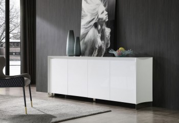 White High Gloss Buffet with Stainless Steel Base