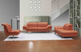 Quality Contemporary Orange or Chocolate Brown 3Pc Sofa Set with Swivel Chair