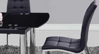 Modern Black Glass Extendable Table with Black Leatherette Chairs