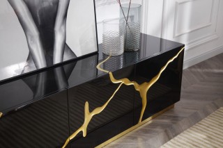 Elite Black TV Stand with Gold Painted Accents