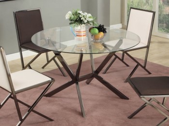 Contemporary Beveled Edge Round Modern Glass Dining Table
