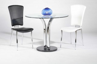 White or Black Leather Dining Chairs with Chrome Legs and High Back