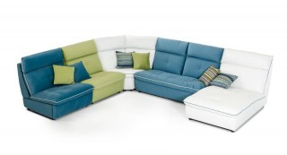 Multi Color Italian Contemporary Leather and Fabric Sectional Sofa
