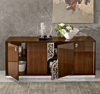 Four Door Walnut Color Cabinet Upscale Look Buffet