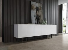 Gorgeous High Gloss White Buffet with Stainless Steel Legs Gorgeous High Gloss White Buffet with Stainless Steel Legs