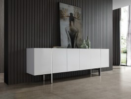 Gorgeous High Gloss White Buffet with Stainless Steel Legs