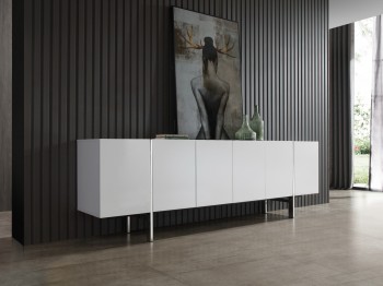 Gorgeous High Gloss White Buffet with Stainless Steel Legs Gorgeous High Gloss White Buffet with Stainless Steel Legs