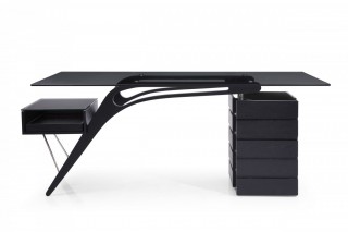 Contemporary Black Ash Desk with Glass Top