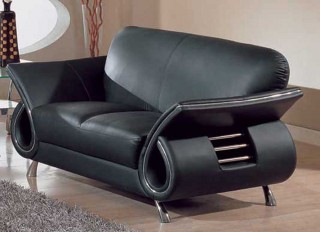 Contemporary Dual Colored or Black Leather Sofa Set w/ Chrome Details