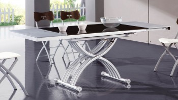 Frosted Glass Extendable Dining Table with Adjustable Base