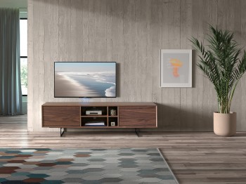 Elegant Walnut TV Stand with Black Metal Legs