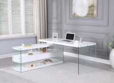 Exquisite High Gloss White Office Desk with Glass Shelves Exquisite High Gloss White Office Desk with Glass Shelves