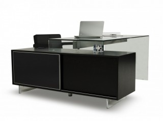 Elegant Black Oak Desk with Tinted Glass Top and Side