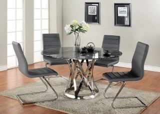 Contemporary Dark Grey Leather Dining Chair with Chrome Z Shape Legs