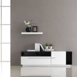 TV030 White Gloss Finished TV Stand with Dark Oak Compartments