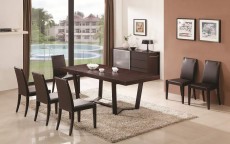 Extendable Wooden Top and Leather Chairs Modern Dining Set with Leaf Extendable Wooden Top and Leather Chairs Modern Dining Set with Leaf
