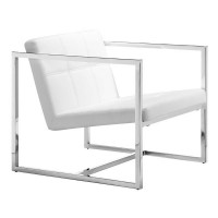 White Soft Leatherette Accent Chair with Square Chrome Frame