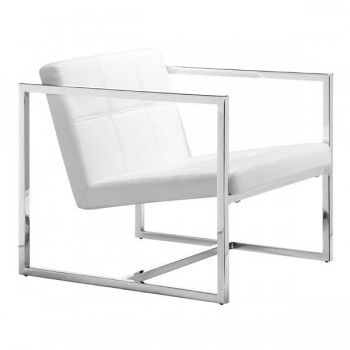 White Soft Leatherette Accent Chair with Square Chrome Frame