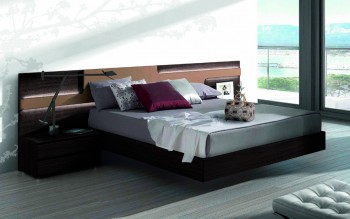 Lacquered Made in Spain Wood Elite Platform Bed with Large Headboard Lacquered Made in Spain Wood Elite Platform Bed with Large Headboard