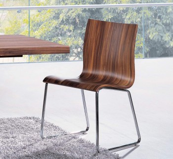 Brown Dining Chair in Natural Brown Colors and Chrome Base