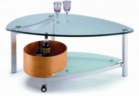 Contemporary Design Glass Coffee Table in Beech or Walnut