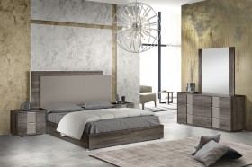 Lacquered Made in Italy Wood and Nano Fabric High End Platform Bed in Grey