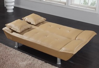 Black Bi-Cast Contemporary Convertible Sofa Bed with Metal Legs