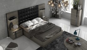 Sophisticated Leather High End Platform Bed with Tufted Headboard
